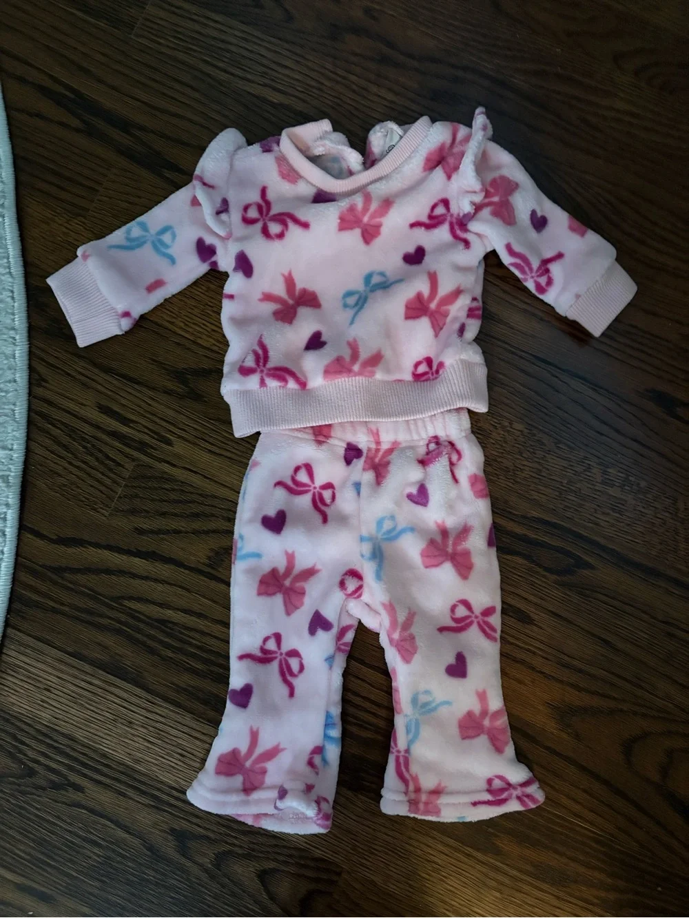 Pink Bow-Print Fleece Kids Pajama Set